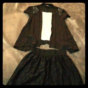 Girls Black Lace Top and Skirt